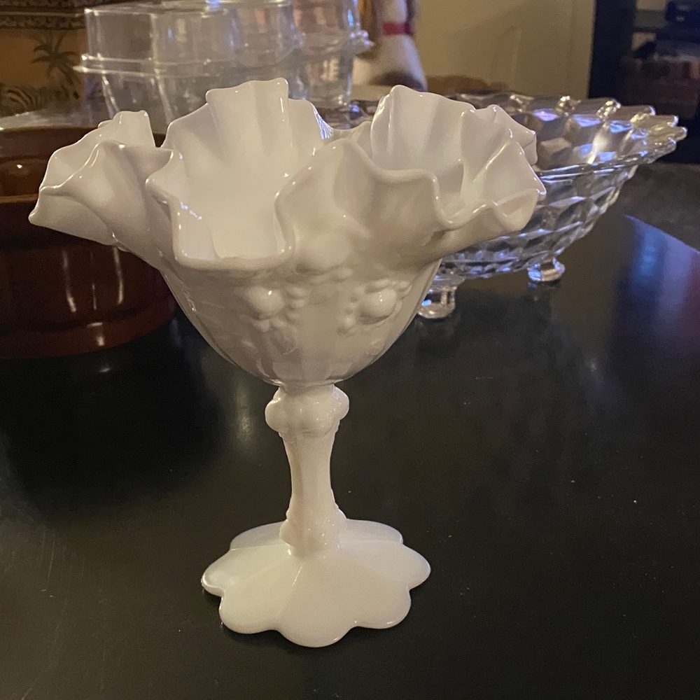 White Ruffled Milk Glass Compote